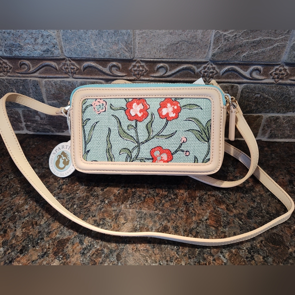Spartina 449 Rowan Crossbody Hamilton Floral Block Print Bag with Beige Trim